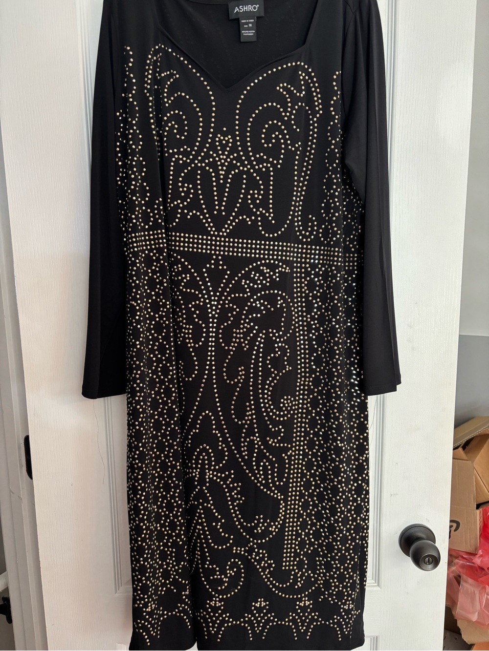 Ashro Black Long Sleeve Dress with Gold Stud Embellishment Size 1x